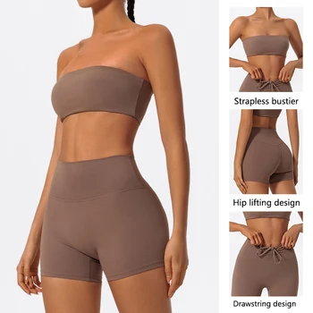 Ctenkevet Two Piece Fitness Sports Set Women Workout Yoga Outfit Strapless Bra Woman 2Ps Gym Crop Top Deportivos Mujer Gym Suits 1