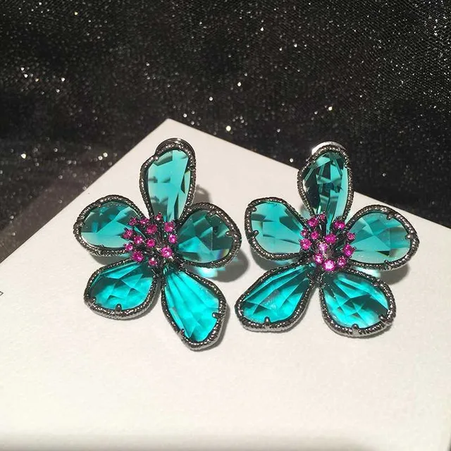 Fashion Crystal Flowers Stud Earrings for Women 2024 Trendy Europe Korean Exaggerated Personality Jewelry 3