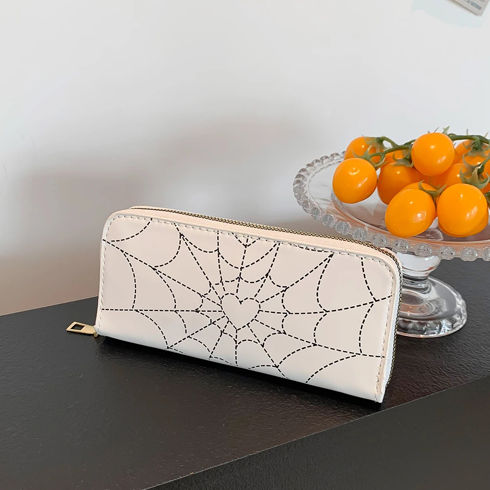 Women Spider Web Zipper Wallet PU Leather Gothic Coin Money Bag Fashion Multi-Use Halloween Trendy Wallet for Girls 4