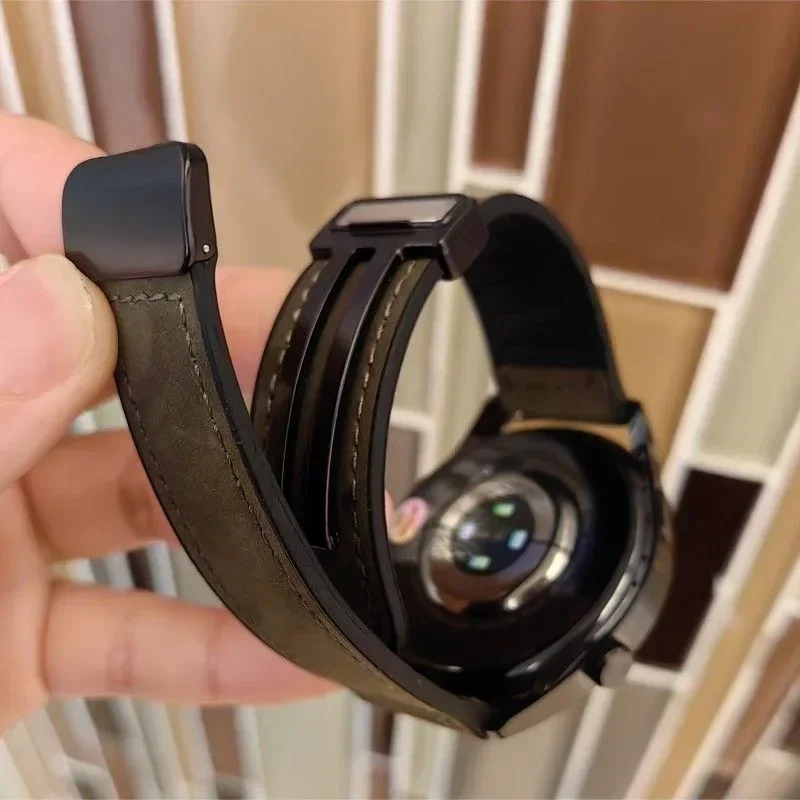 Elegant Leather Silicone Magnetic Watch Band, 22mm/20mm Strap