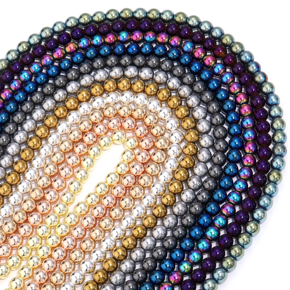 Elegant Silver and Gold Hematite Stone Beads for DIY Jewelry and Accessories - 15'' Strand, 2-10mm