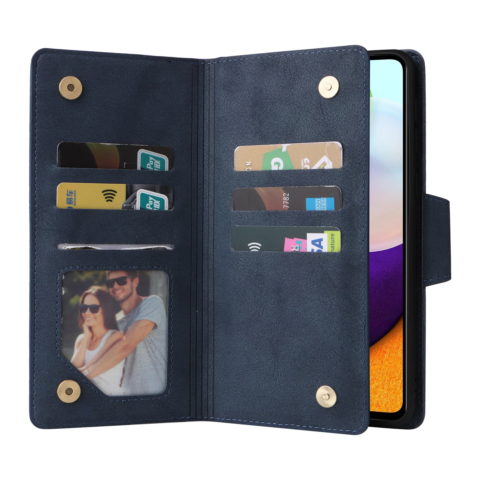 Premium Multi-Card Zipper Kickstand Magnetic Flip Leather Wallet Case