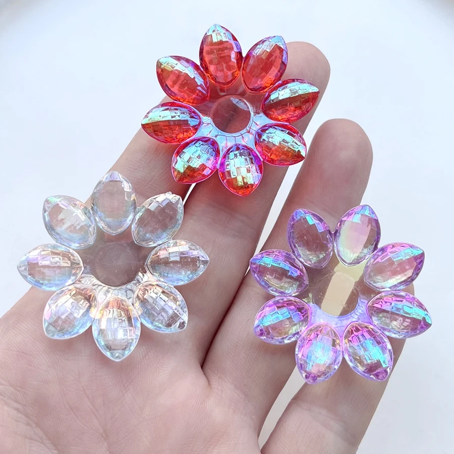 반짝이는 AB 컬러 꽃 아크릴 크리스탈 라인석, DIY 보석 장식, 핸드 데코 라인석, 로트당 8 개, 32mm, 40mm