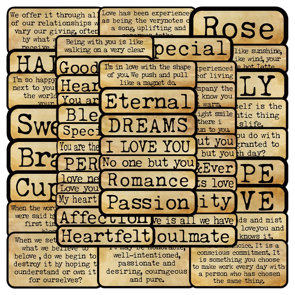 

10/30/50pcs Vintage Love Text Phrases Stickers Cartoon Decals Motorcycle Laptop Bike Phone Suitcase Waterproof Sticker Kids Toys