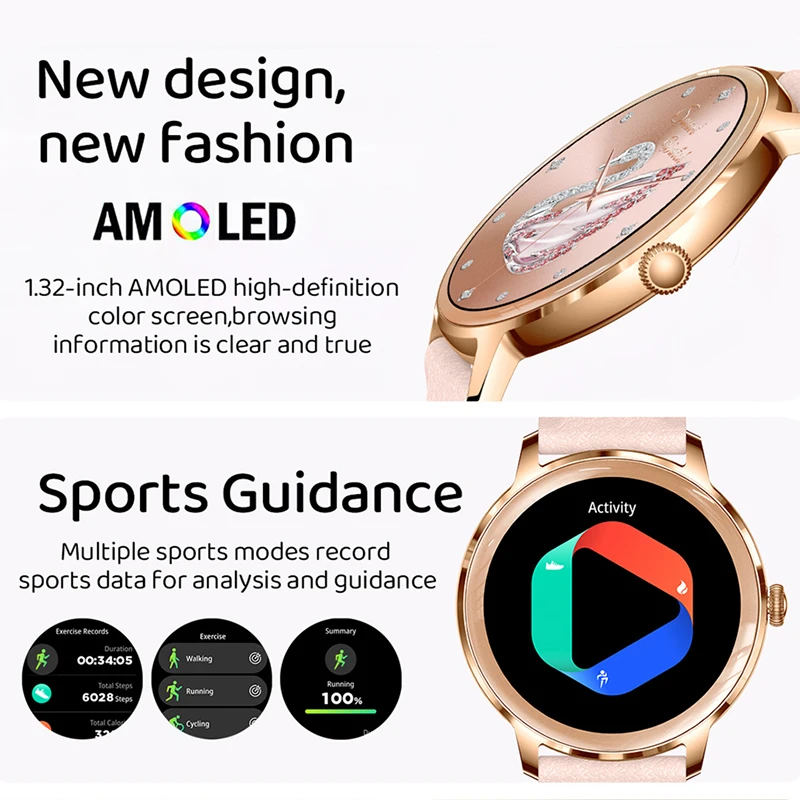 Diamond Band Ultra Thin Smart Watch Women 1.32" AMOLED 466*466 HD Pixel Display Wireless Call Smartwatch Ladies Fashion Watch