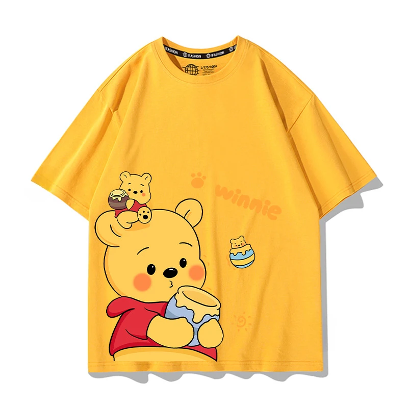 Disney Winnie the Pooh printed summer 100% cotton children's t-shirt Y2K outdoor leisure and comfortable parent-child clothing 4