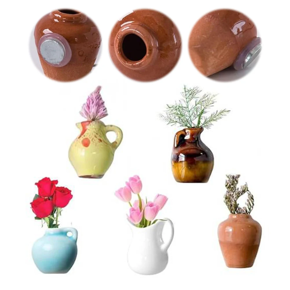 8pcs Cute Ceramic Vase Refrigerator Magnets 3D Refrigerator Stickers Decoration for Kitchen Office Whiteboard