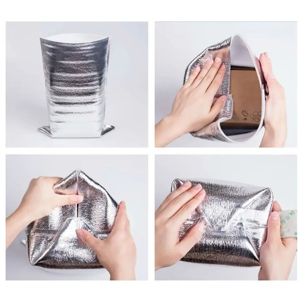 50 Teile/paket Falten Eis Kalt Warme Aluminium Folie Tasche Lebensmittel Thermische Getränk Lagerung Isolierung Tasche Verpackung Lieferung Träger Kühltasche – Detail 7