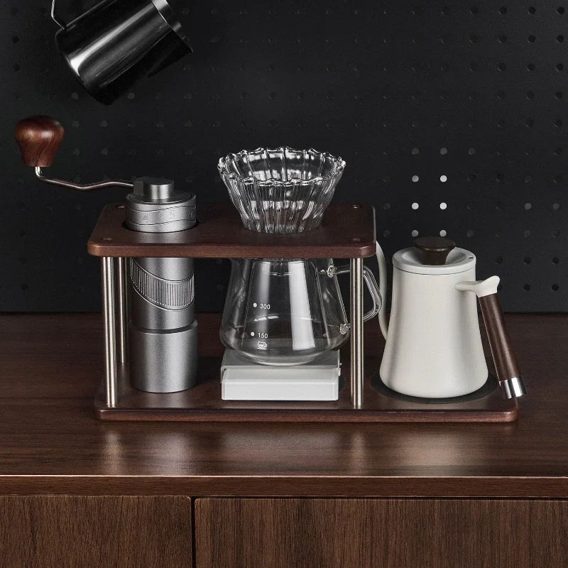 Portable Solid Wood Coffee Stand with Stainless Steel and Silicone