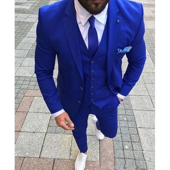 Abiti da uomo da sposa blu royal personalizzati smoking da sposo slim fit scialle bavero giacca da 3 pezzi pantaloni blazer maschile (giacca + pantaloni + gilet + cravatta)