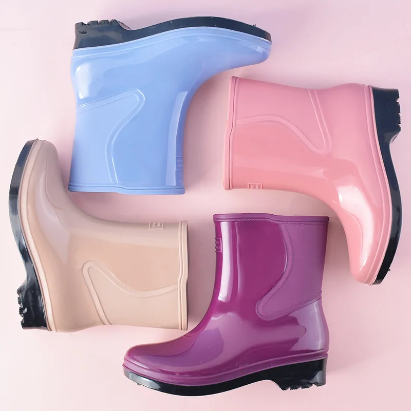 New 2023 Women Mid-calf Rain Boots Waterproof Woman Water Shoes Female Wellies Boots Multi Colors