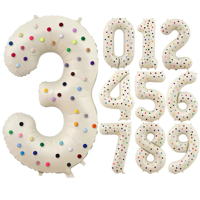 40-Zoll-Aluminiumfolienballons, milchig weiße Zahlen 0-9 für Geburtstagsparty-Dekoration, 50 Plüschbälle zum Feiern von Geburtstage