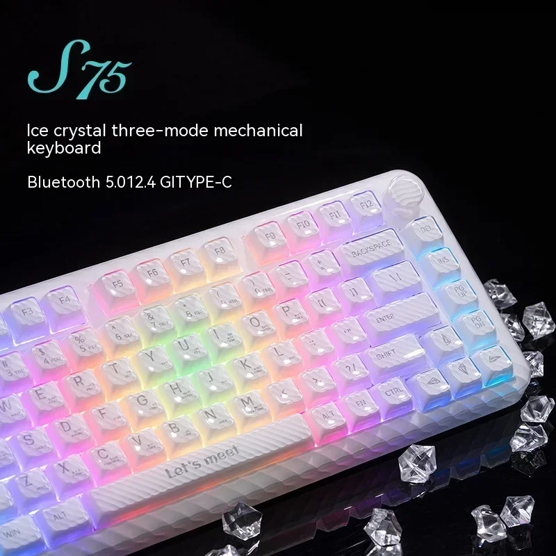 RGB 무선 기계식 키보드, 다기능 노브, 3 가지 모드, 핫 스왑 개스킷, PC 게이머 액세서리, Win, RX S75