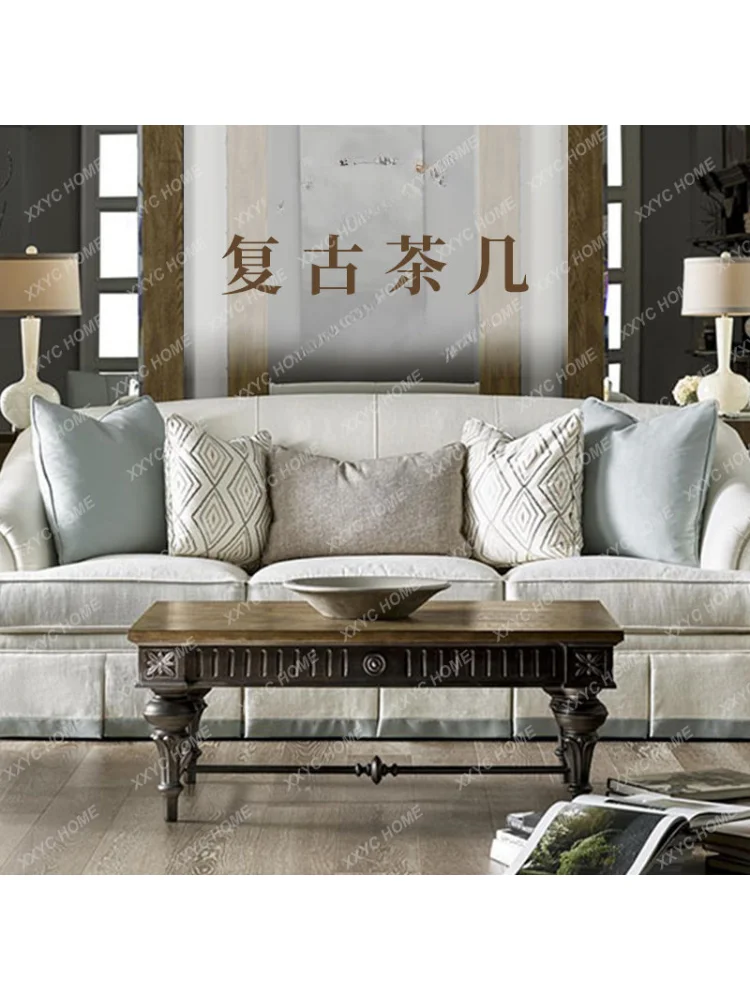 

Solid Wood Retro Living Room Square Coffee Table French Small Apartment Storage Balcony Tea Table Design Complete Oak