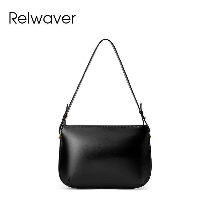 

Relwaver cowhide split leather shoulder bag fashion underarm bag 2023 winter all match flap black cross body small messenger bag