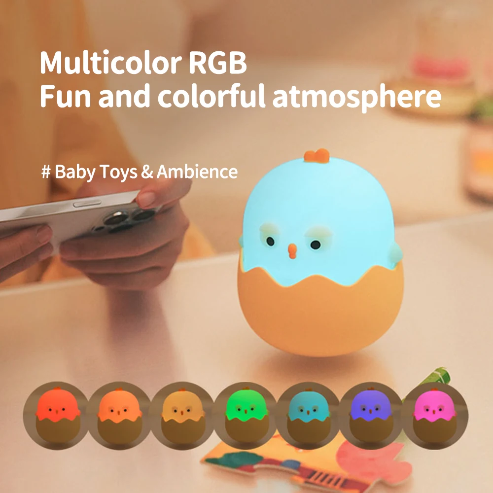 Cute eggshell chicken night lamp USB rechargeable silicone lamp tap light fun and practical desk lamp as a gift is a good choice 3