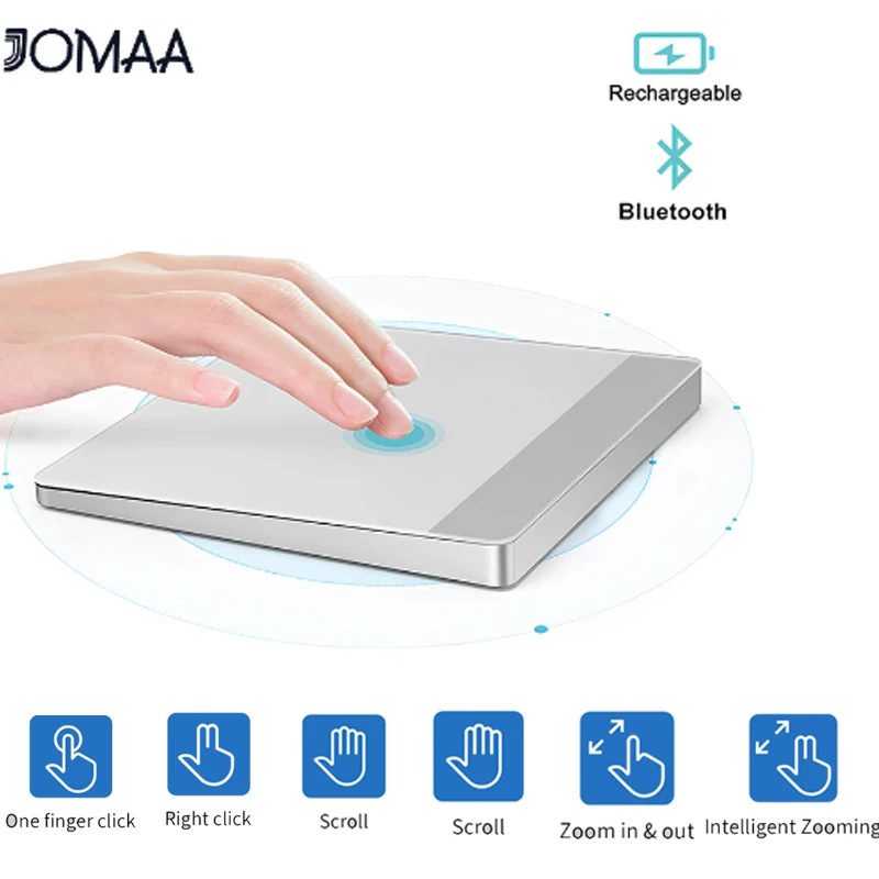 Jomaa-bluetooth Touchpad Trackpad Magic Mouse Recarregável Método de Rastreamento Trackball Force Suporte Multi-touch para Windows