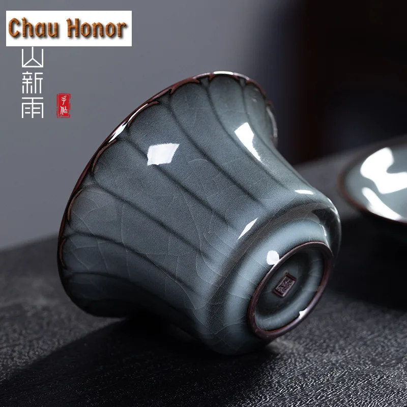 130ml Handmade Iron Tire Ice Crack Glaze Gaiwan Celadon Tea Tureen Tea Bowl With Lid Kit Tea Maker Cover Bowl Tea Services Gift