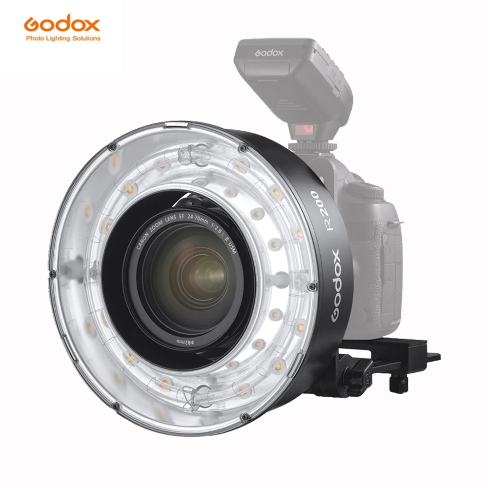 

Светодиодная Кольцевая вспышка Godox R200, 200 Вт, для камер Sony, Canon, Nikon, Fuji, Olympus, Godox, AD200, AD200Pro