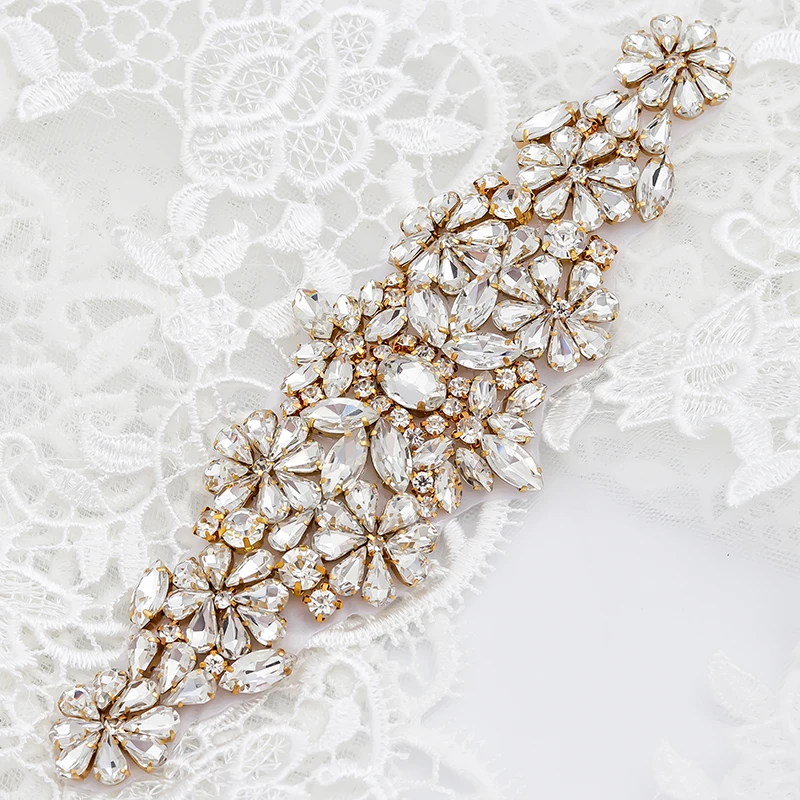 WENXI 10PCS Luxury Rose Gold Clear Rhinestones Appliques Sew On Bridal