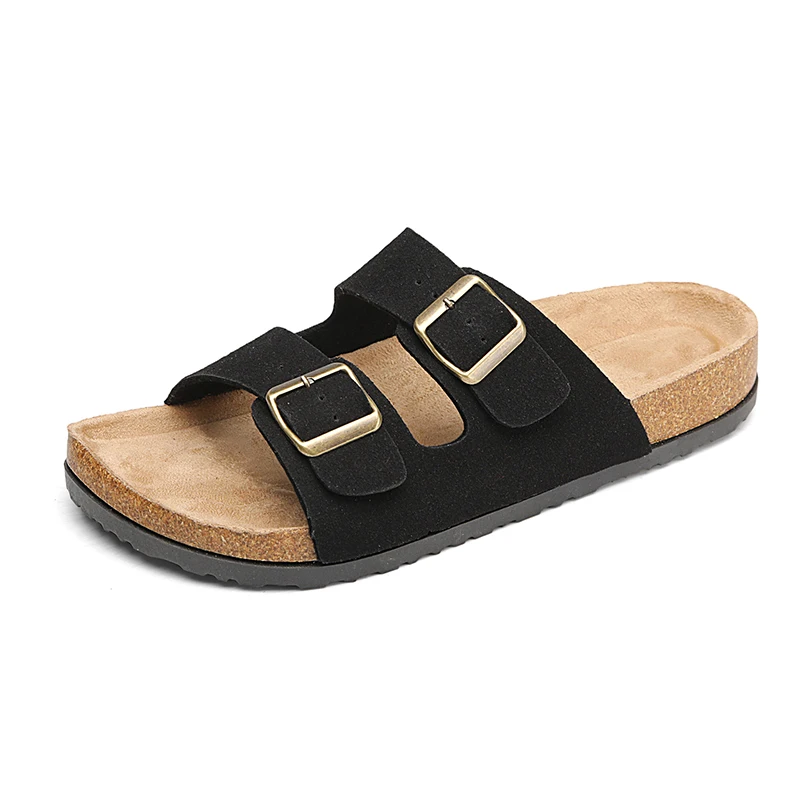 Mens Slippers Arch Support Slip-on Suede Shoe Crestar Cork Footbed Arizona Sandals for Women Solid Color Double Button Slippers