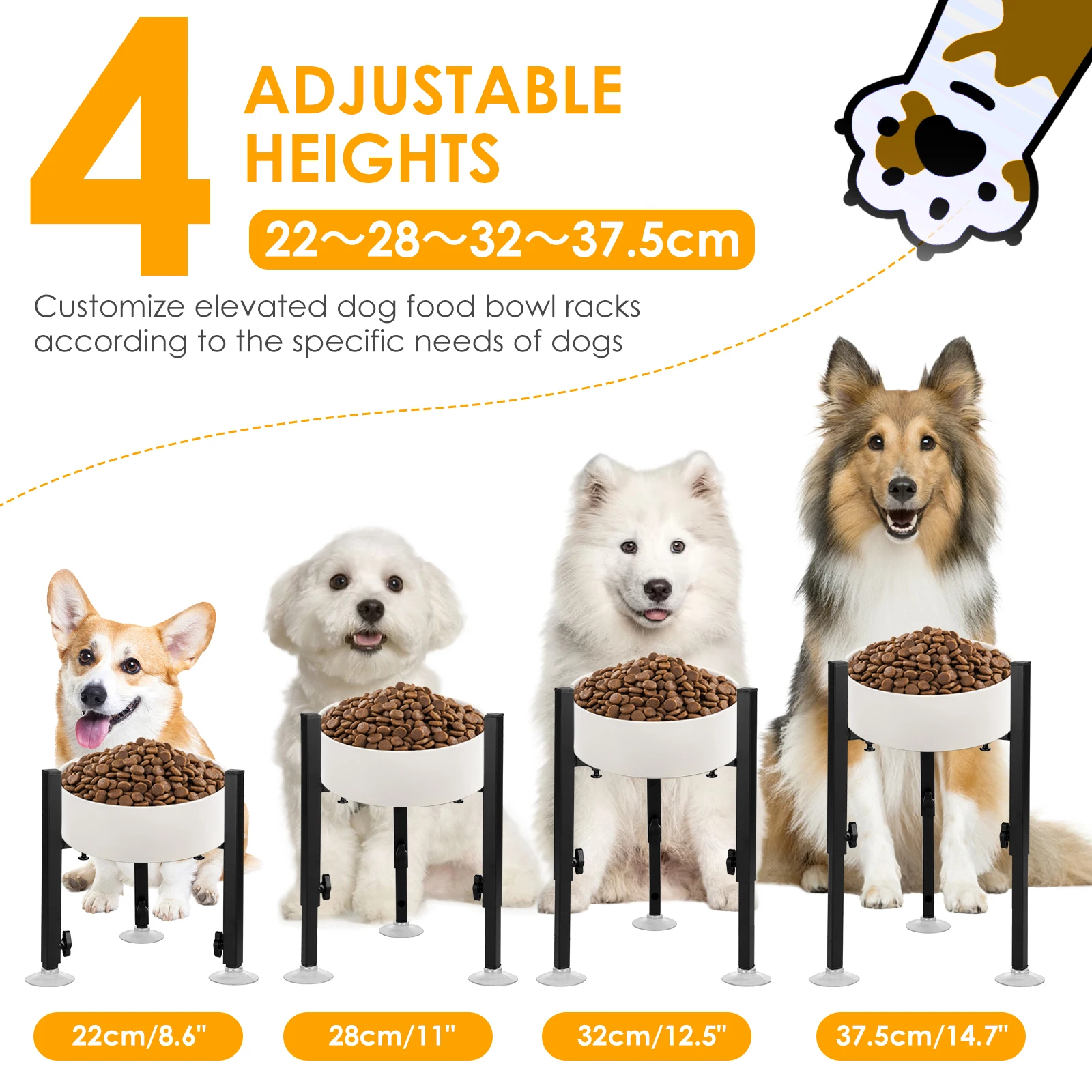 Metal Adjustable Elevated Dog Food Bowls Stand for Large Pets