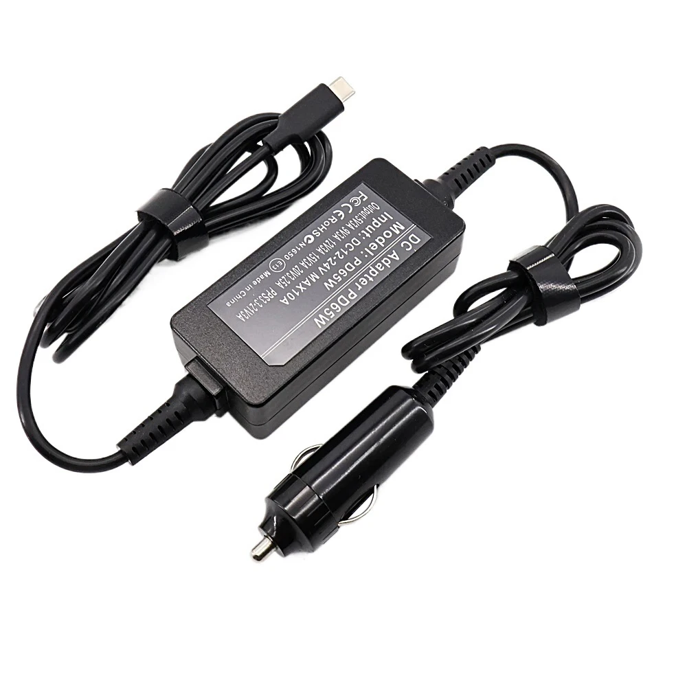 P​D65W 20V3.25A Type C Car Charger Universal 12V-24V USB C Laptop DC Power Adapter for MacBook Lenovo Hp Asus Samsung Notebook
