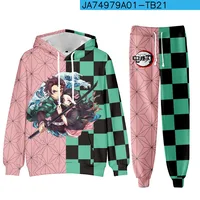 Anime Demon Slayer Hoodies 3D Printed Cosplay pants+Hoodie 2PCS Set Tracksuit Men Oversize Vintage Streetwear Hoodie Pants Sets 1
