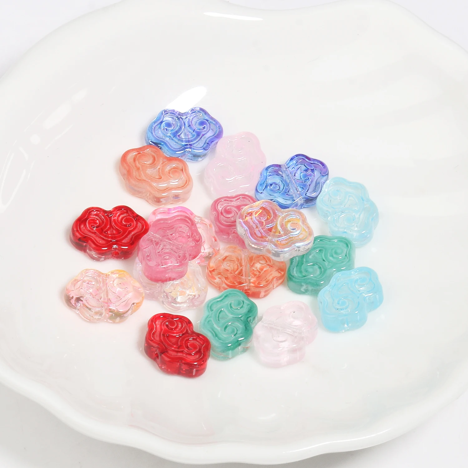 길조 구름 모양 수제 램프워크 유리 느슨한 스페이서 비즈, 쥬얼리 제작 DIY 공예 결과물, 9x13mm, 20 개
