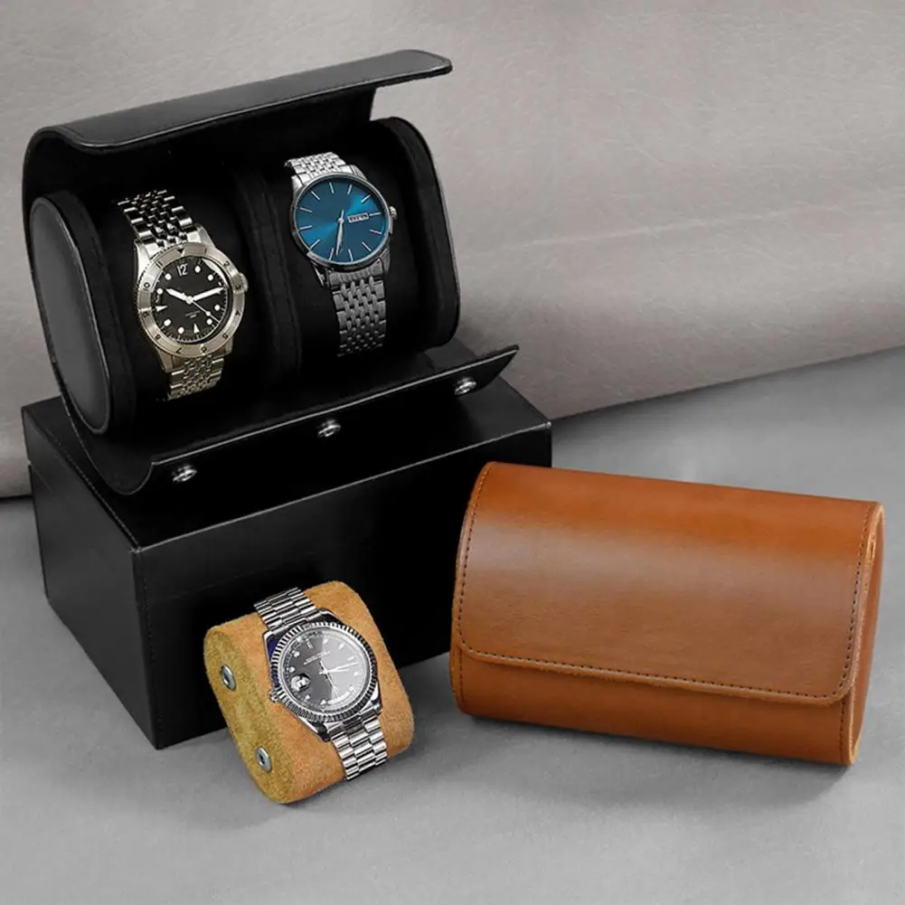 

Watch Storage Case Convenient 2 Slots Faux Leather Dustproof Watch Roll Case Holder Watch Accessories