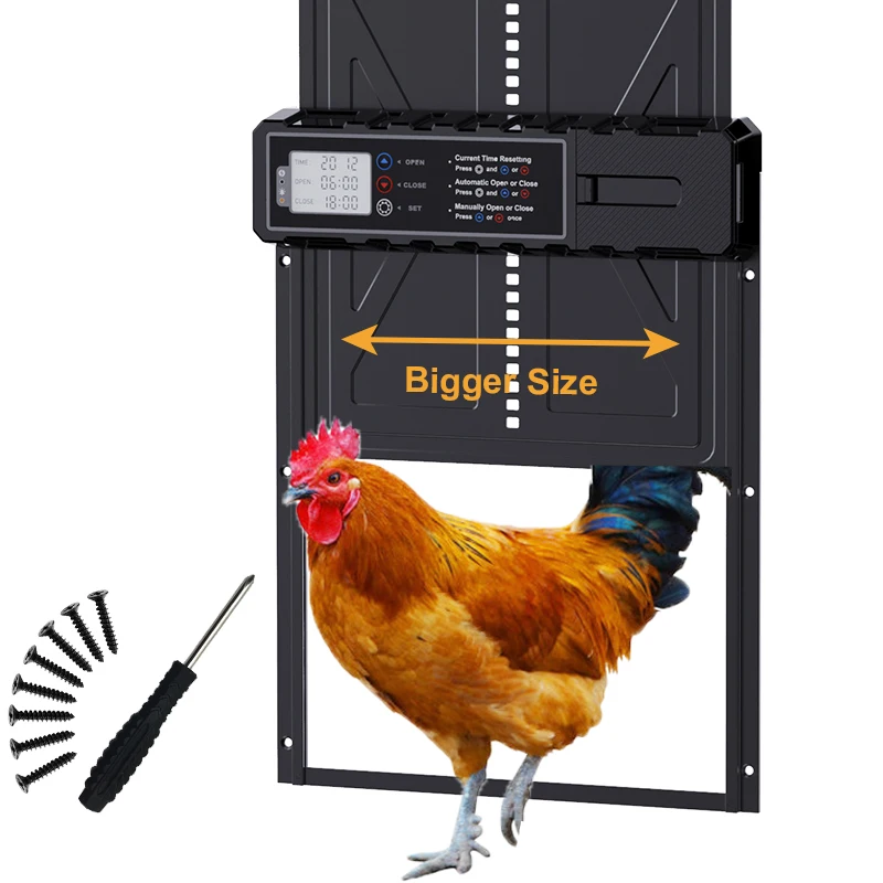 Large Automatic Chicken Coop Door with Timer LCD Screen 3*AA Battery Powered