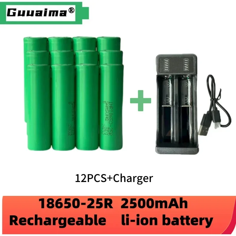 Rechargeable Lithium Battery 3.7V 18650 2500mah 25R 20A Battery Scrap for Screwdriver Flashlight