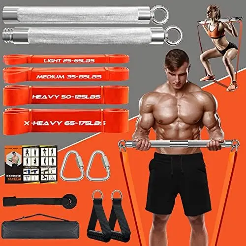 

Portable Extra Heavy Gym Resistance Band Set with 4 Stackable Resistance Bands,Detachable Full Body Workout Equipment Exercise