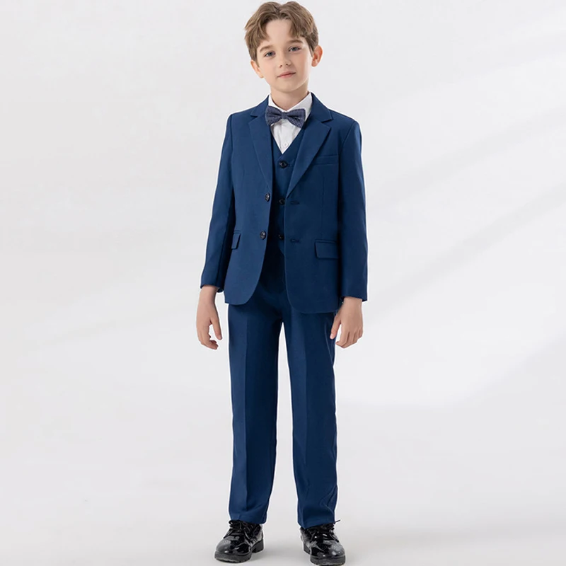 

Child Autumn Formal Navy Suit Set Kids Performance Piano Host Wedding Party Photography Costume Kids Blazer Vest Pants Bowtie