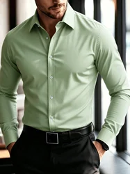Men's Solid Color Long Sleeve Smart Casual Business Shirt - M (Fruitgreen)