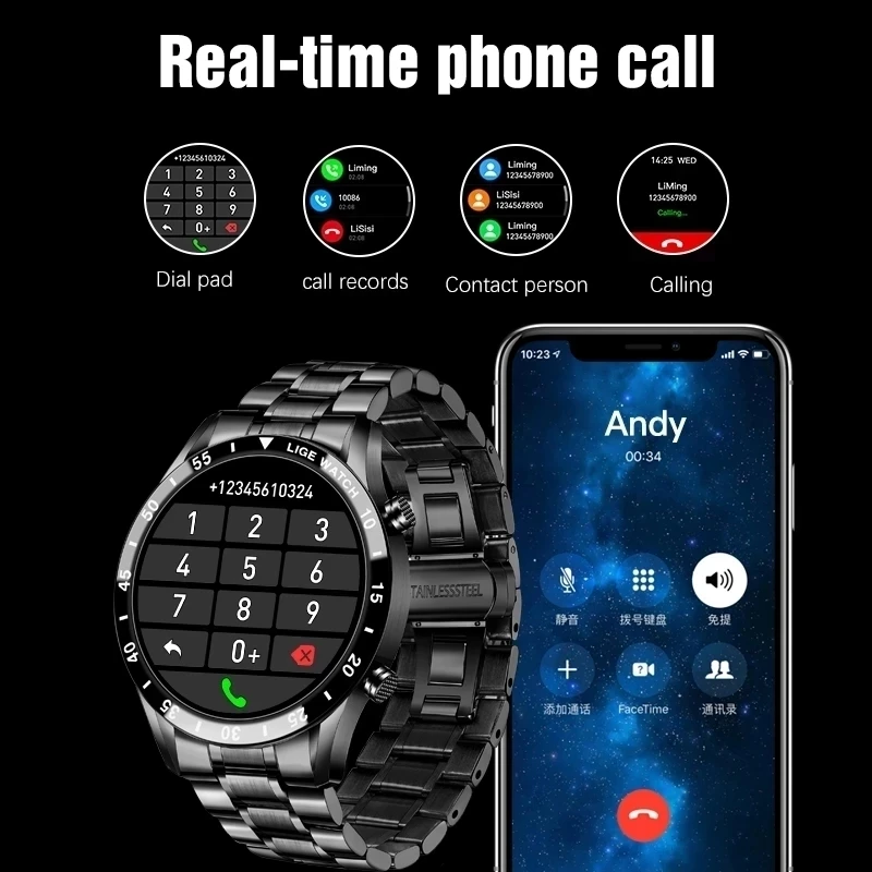 LIGE 2022 Full Circle Touch Screen Steel Band Luxury Bluetooth Call Men Smart Watch Waterproof Sport Activity Fitness Watch+Box 3