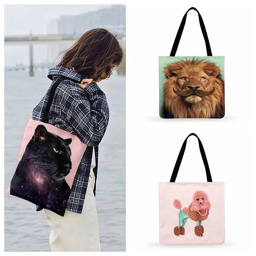

Cherry Blossom Deer Printed Tote Bag For Women Casual Tote Ladies Shoulder Bag Foldable Shopping Bag Reusable Outdoor Beach Bags