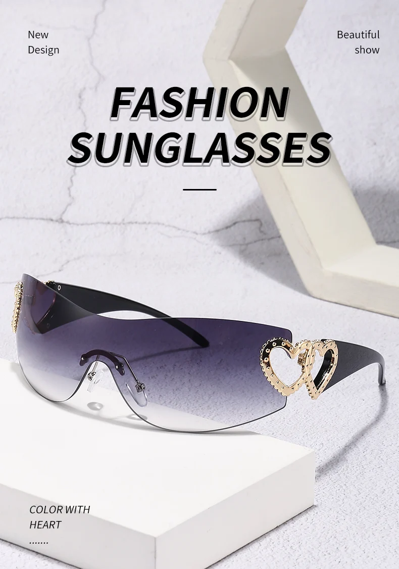 Damen mode trend sonnenbrille randlose einteilige luxus sonnenbrille fahren reise brille 2023 – Detail 1