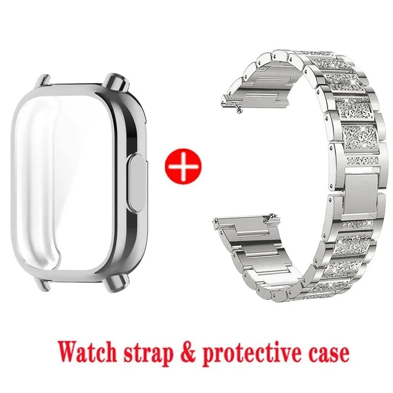 Elegant Diamond Strap and Case for Smartwatches - Stainless Steel Women's Bracelet