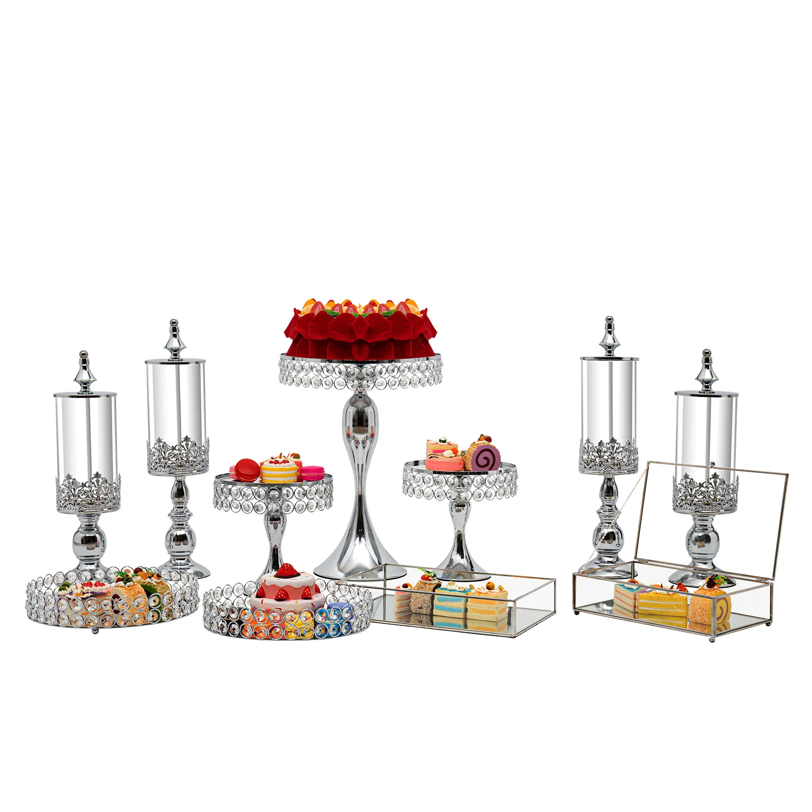 11PCS Sliver Cupcake Metal Cake Stand Table Dessert Stands Set for Birthday Party