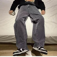 Jean ample en polaire pour hommes, taille élastique, jambes larges, pantalon en Denim Y2K, droit et confortable, vêtements de marque, hiver 3