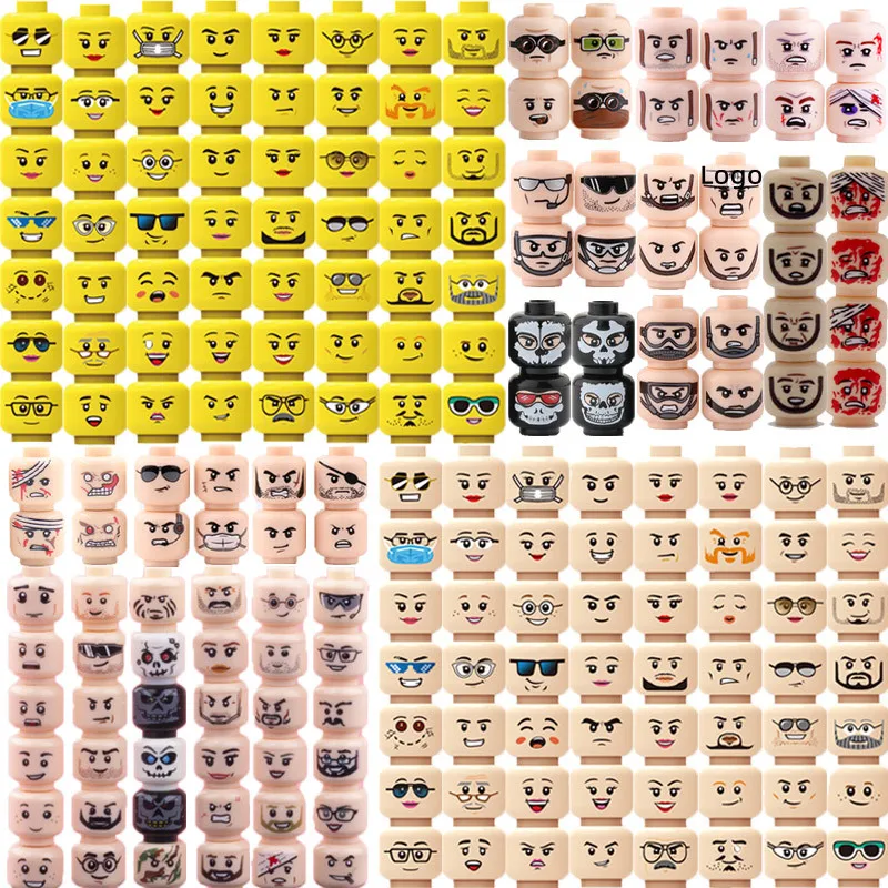 

MOC WW2 Soldier Figure Head Building Blocks Military Accessories German Japanese Army Face Expression Injured Skull Toys J054