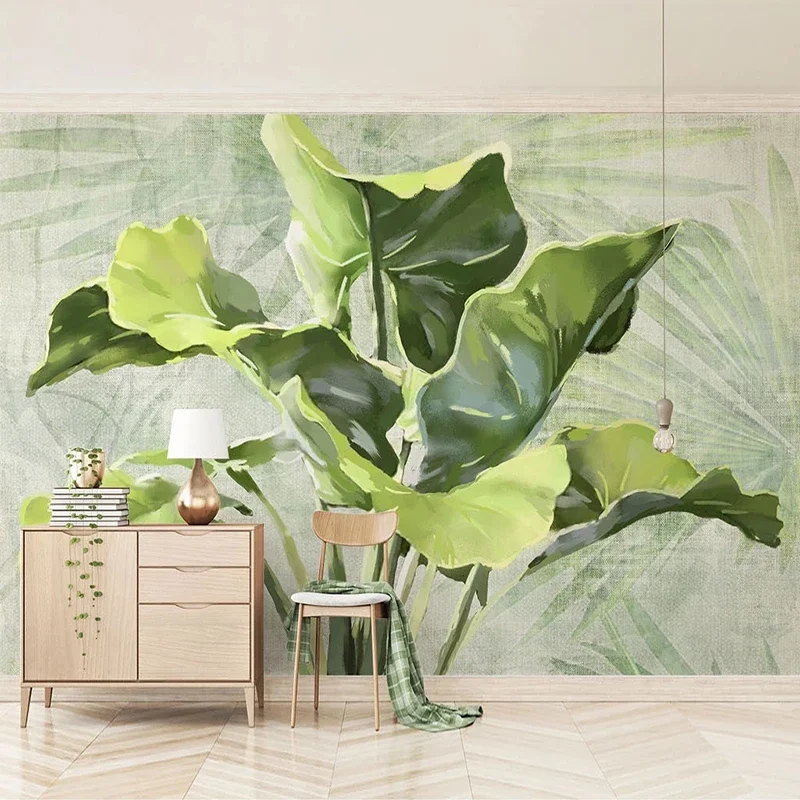 

Custom 3D Mural Wallpaper Hand Painted Green Banana Leaf Fresco Bedroom Kitchen Dining Room Walls Papel De Parede Home Décor