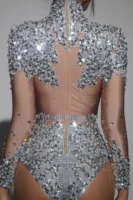 Sparkly Gold Silver Rhinestone Sequin Stretch Bodysuits 2025 New Women Birthday Party Nightclub Dancer Stage Performance Costume - Image 4