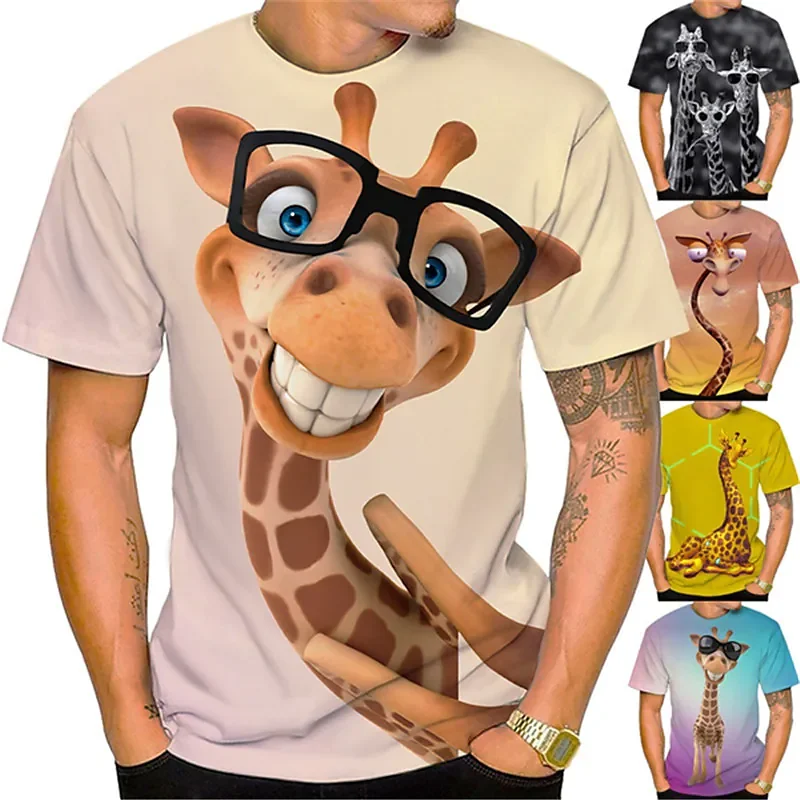 

Summer 3D Print Funny Men's T-Shirt Tops Giraffe Animal Tees O-Neck Oversized Shirts Mens Clothing Male Casual Streetwear Short