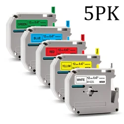 [3PK/5PK] Black on White Label Tape - 12mm Self - Adhesive - 12mm (5PK Mixed Color)