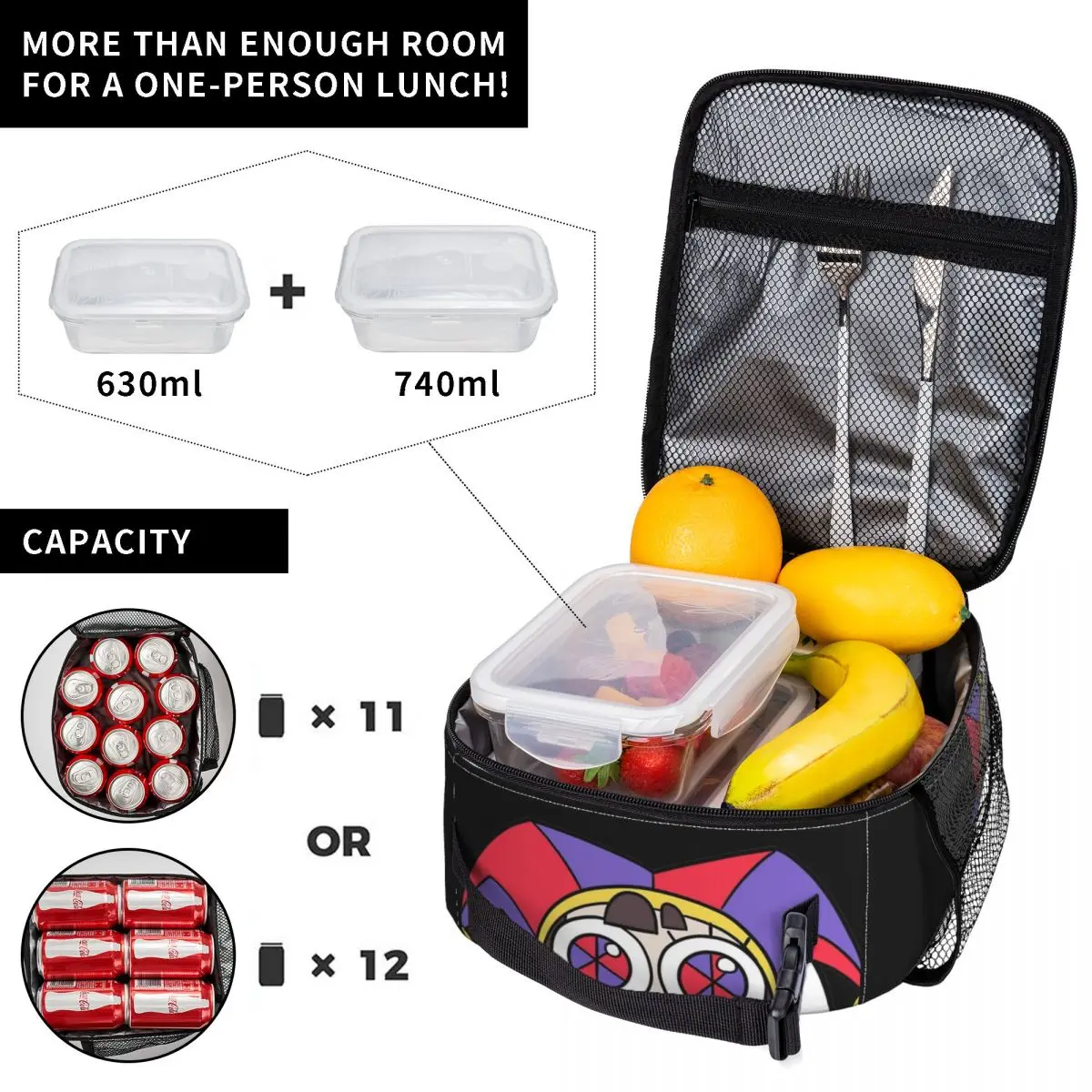 The Amazing Digital Circus Insulated Lunch Bags Leakproof Pomni Head Lunch Container Cooler Bag Lunch Box Tote School Travel