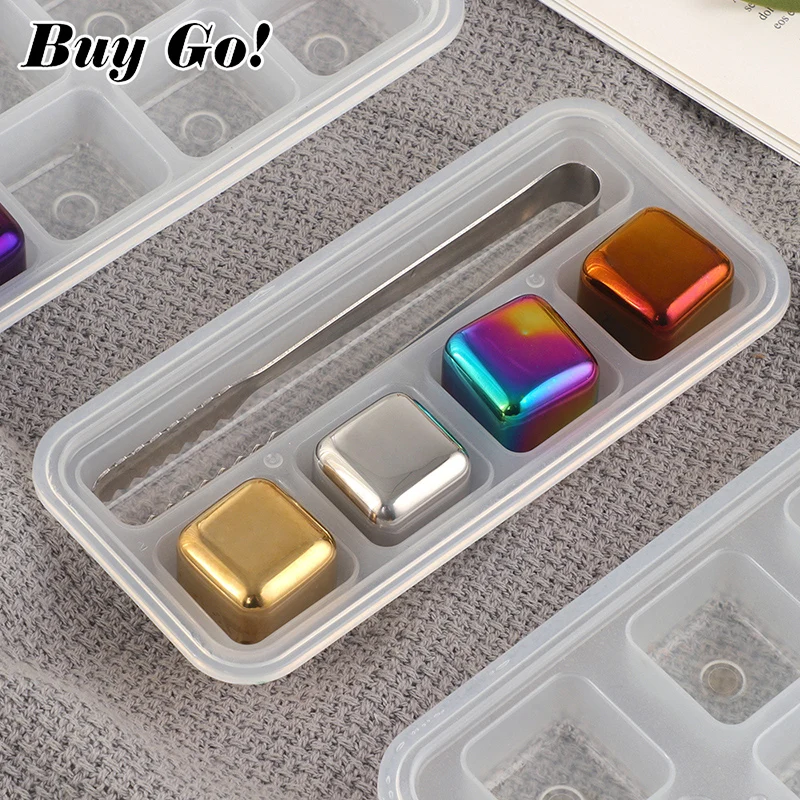 4/6/8 Pcs Stainless Steel Ice Cubes Set Reusable Chilling Stones for Whiskey Wine Wine Cooling Cube Chilling Rock Party Bar Tool
