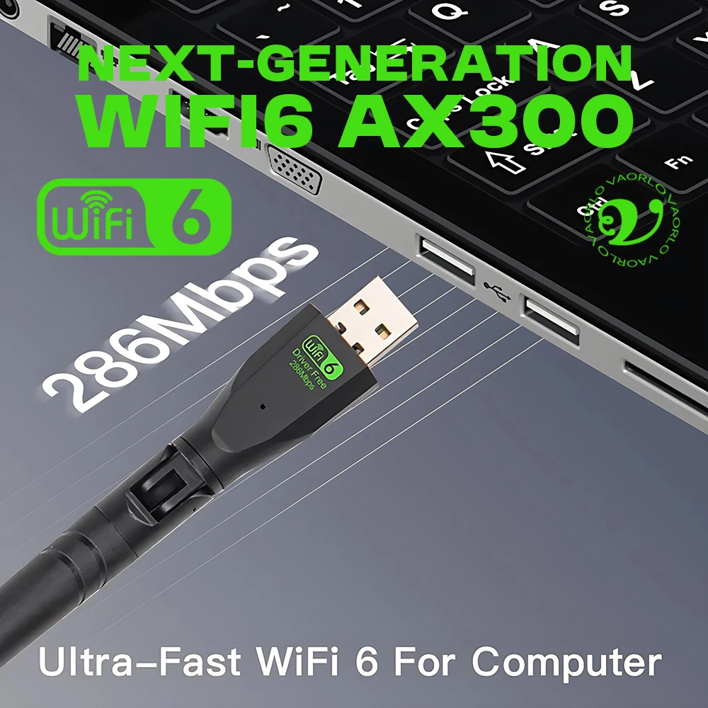 WIFI 6 802.11AX USB 무선 어댑터 AX300 네트워크 카드 2.4G Wi-Fi 미니 동글 수신기 PC/노트북용 Win7/10/11 드라이브 프리