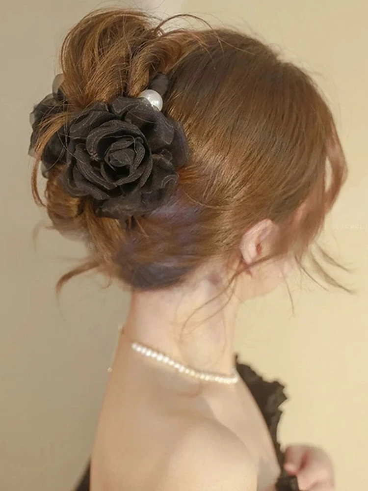 شبكة زهرة مشبك شعر السيدات أنيقة ذيل حصان الشعر ال...